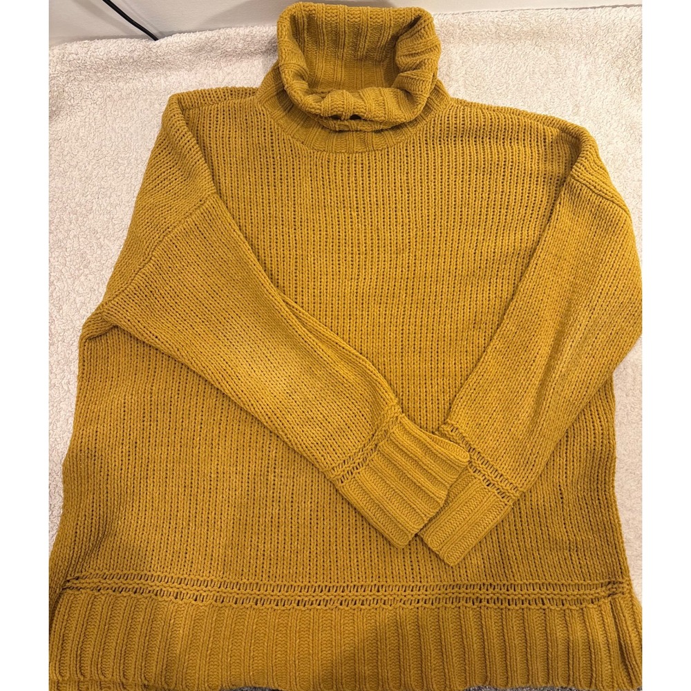 Aerie Mustard Yellow Chenille Oversized Turtleneck Ribbed Knit Sweater Medium